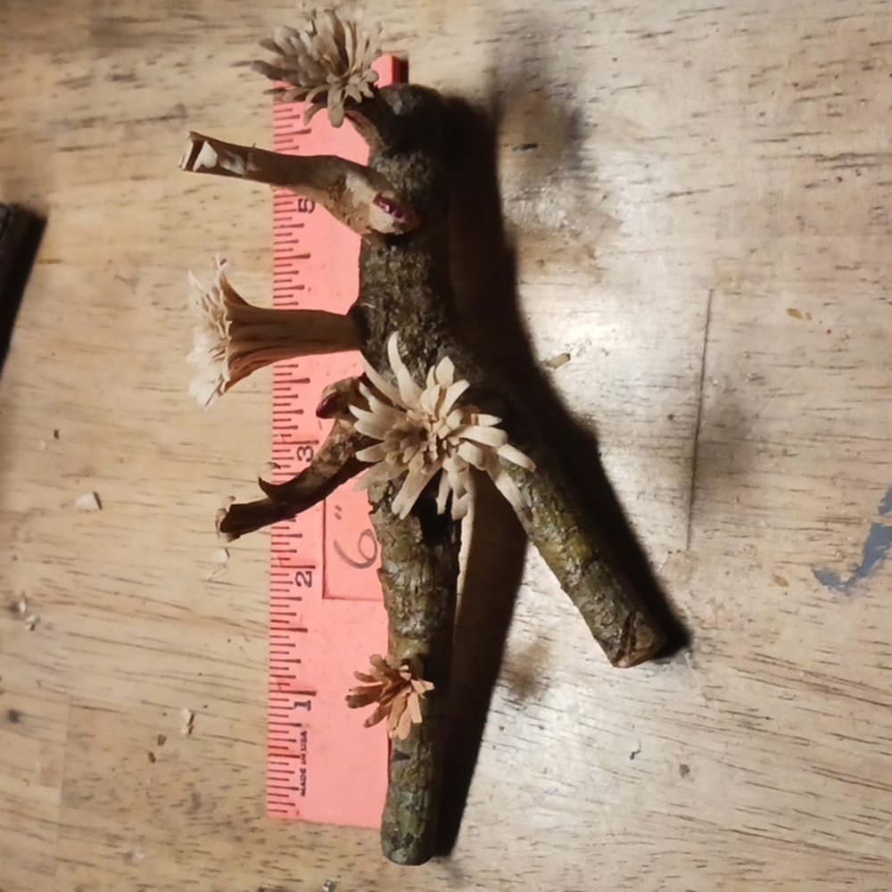 2 roosters on branch with flowers carved wood